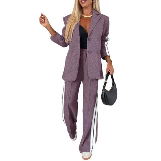 Damen Freizeitanzug 2-teilig/Set Abendkleid für Damen Langarmjacke Lockere Streifen Hose mit weitem Bein