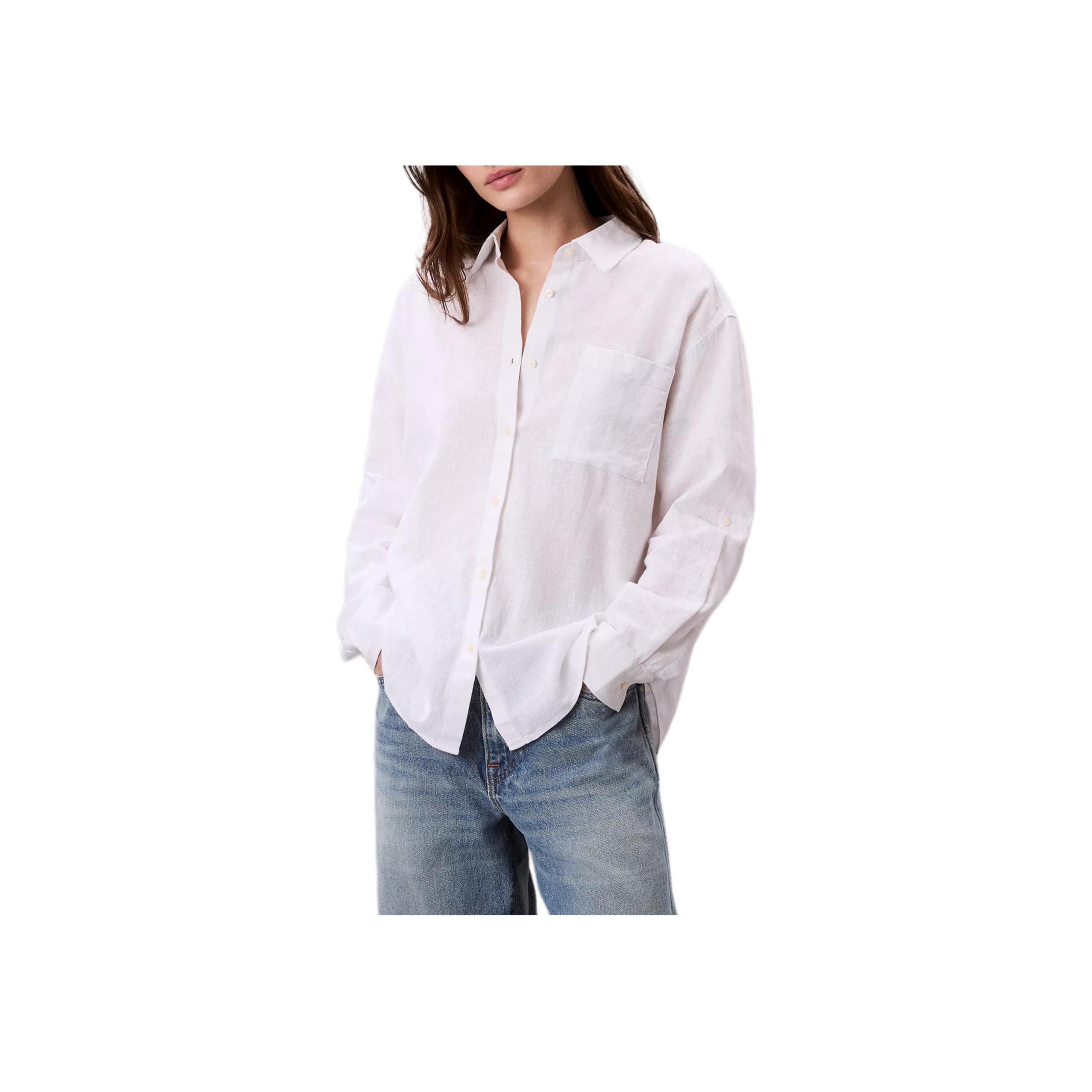 

Calvin Klein Casual Breathable Pointed Collar Loose Long Sleeve Shirt Women shirts Bright-White 441006S-110 XL