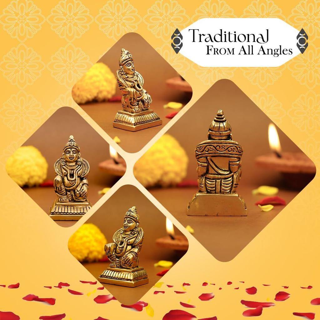 100% Reines Messing Kuber Murti (7 cm) | Kuber Statue für Vastu | Kuber Murti für Armaturenbrett, Pooja-Raum, Haus-Puja,