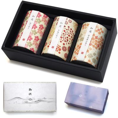 Sympathy Incense Gifts and Offerings [Wayu Cylindrical Incense, 3 Types, Sandalwood, with Inner Wrapping] Made In Japan, Low Smoke, Gift-Giving Incens