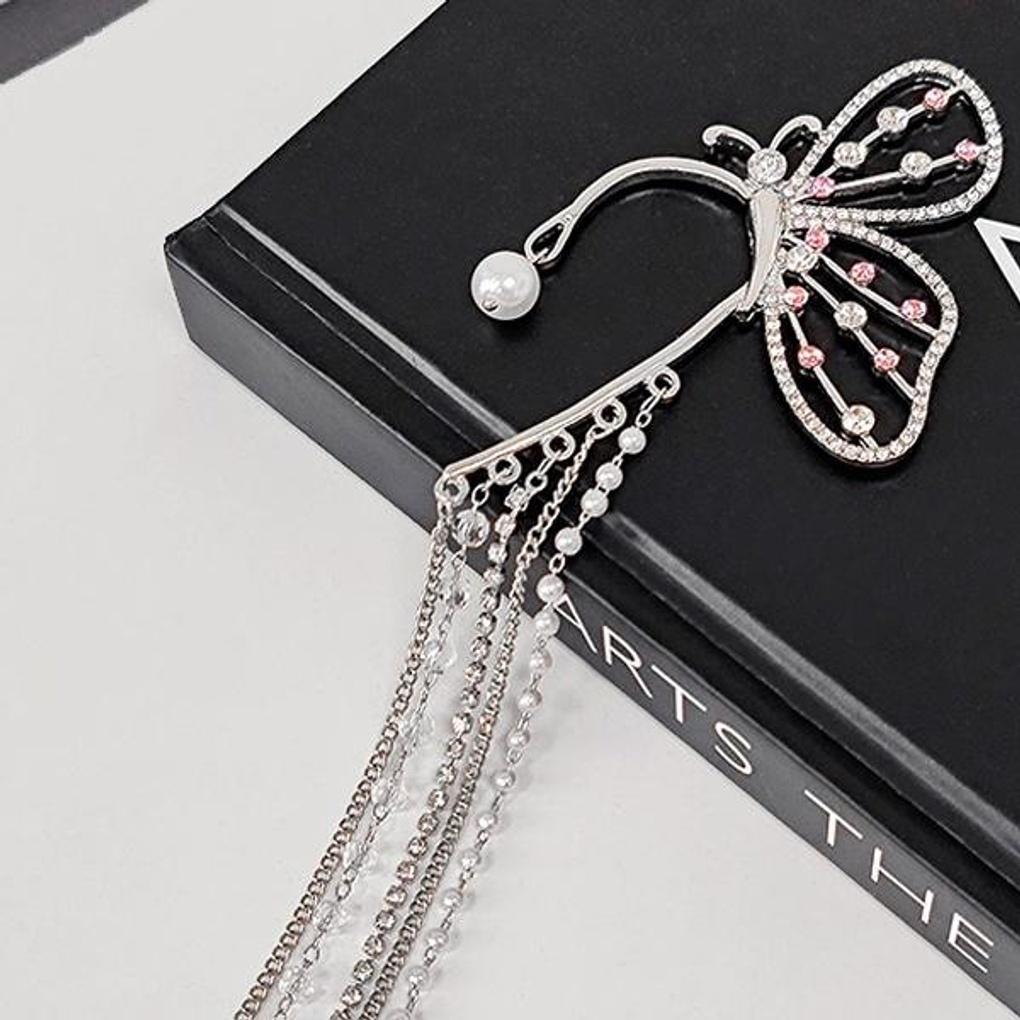 Women's Point Cubic Butterfly Long Tassel Ear Cuff