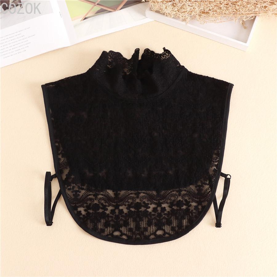 Women's Solid Colour Black White Vertical Small Flip Collar Versatile Shirt Jumper Jumper Fashion Lace False Collar Four Seasons