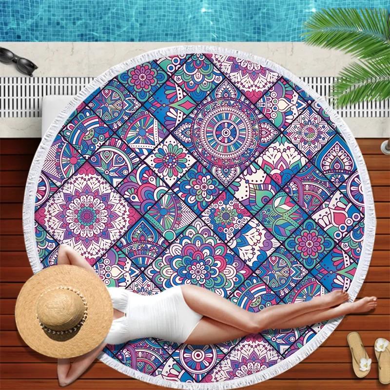 Microfiber Round Beach Towel Mandala Tapestry Beach Towel Bohemian Yoga Mat Swimming Bath Towel Chiffon Tapestry Wall Hanging