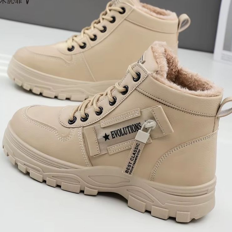 New Style Snow Boots for Men and Women Fashionable and Warm Thick Cotton Shoes Waterproof Lace Up Mid Tube Cotton Boots 35-45