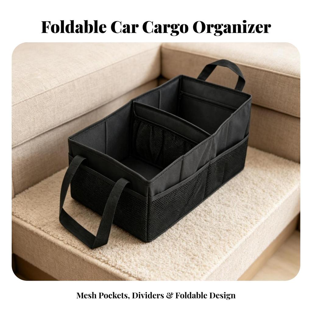 Foldable Car Organizer with Side Pockets Wear-Resistant for Travelers, Commuters
