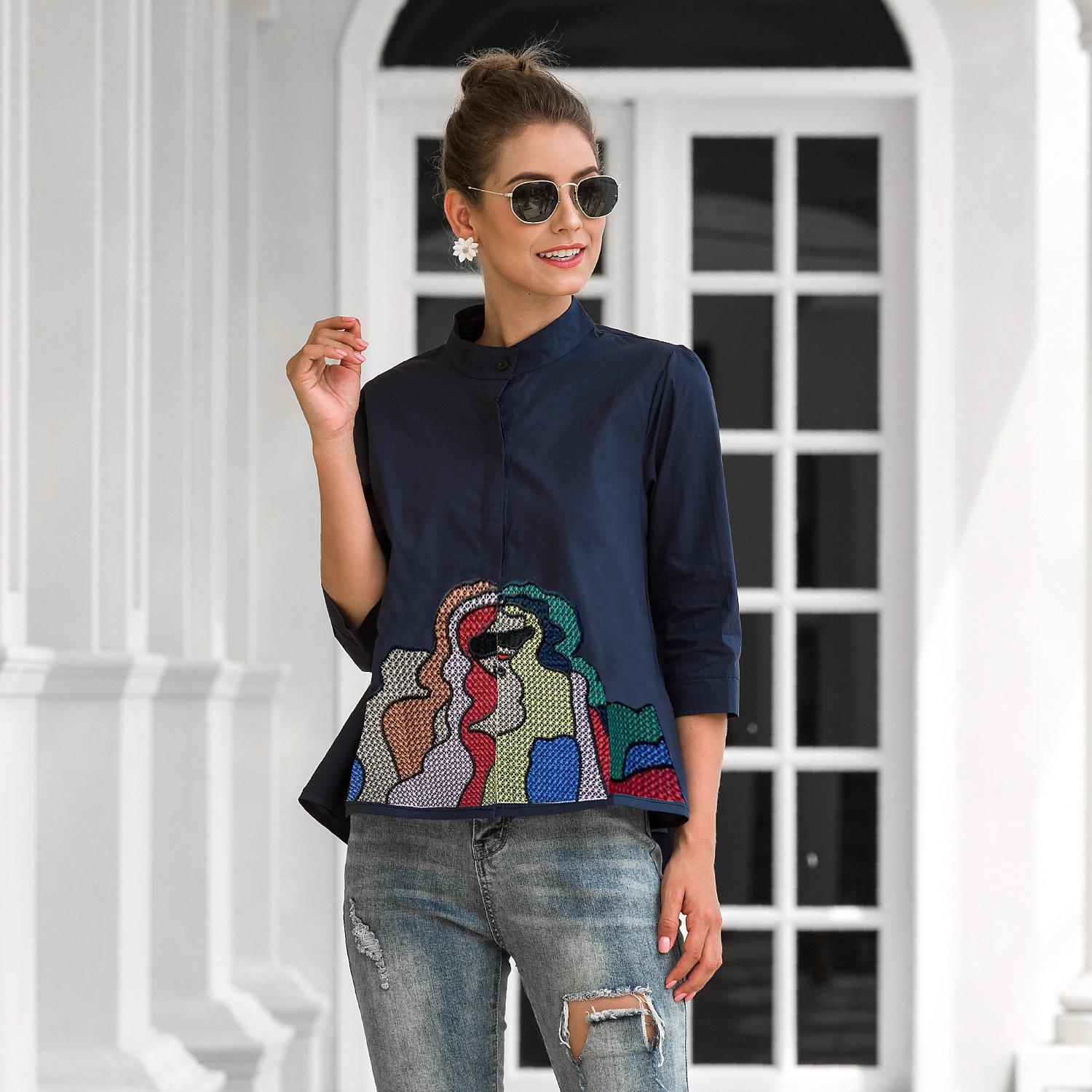 

QICED Женские модные повседневные летние блузки и рубашки с круглым вырезом с рукавом 3/4 XXL