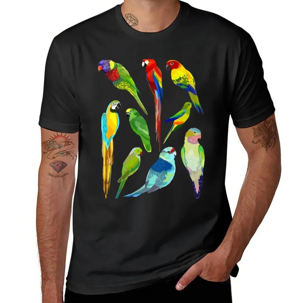 Parrots T-Shirt blacks plain men clothing