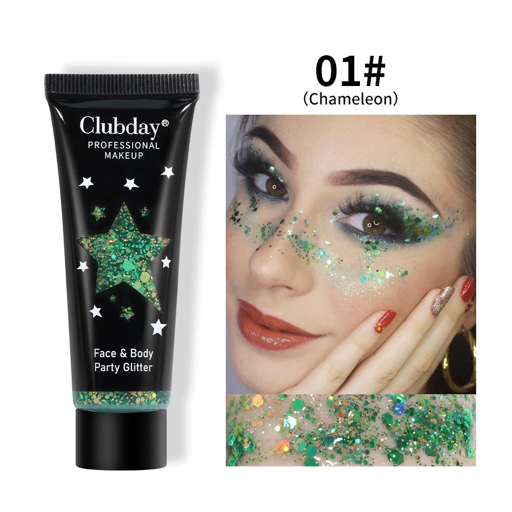 Clubday Face & Body Party Glitter Gel Liquid Chunky Sequin Shimmer Eyeshadow Chameleon Sparkle Makeup for Festival Rave Christmas Stage Performance