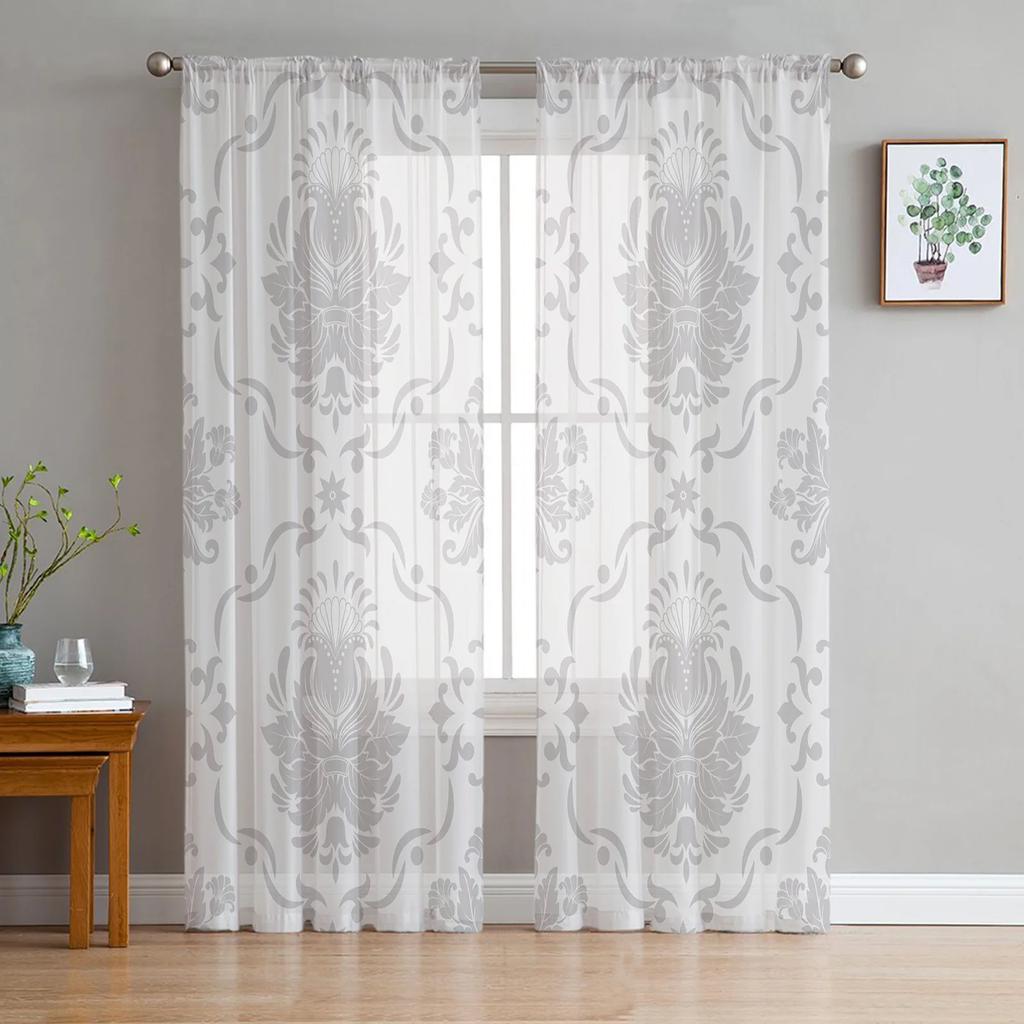 Artistic Beige Baroque Retro Flowers Voile Curtains Window Treatment Chiffon Tulle Curtain Kitchen Living Room Bedroom Light Filtering For Great
