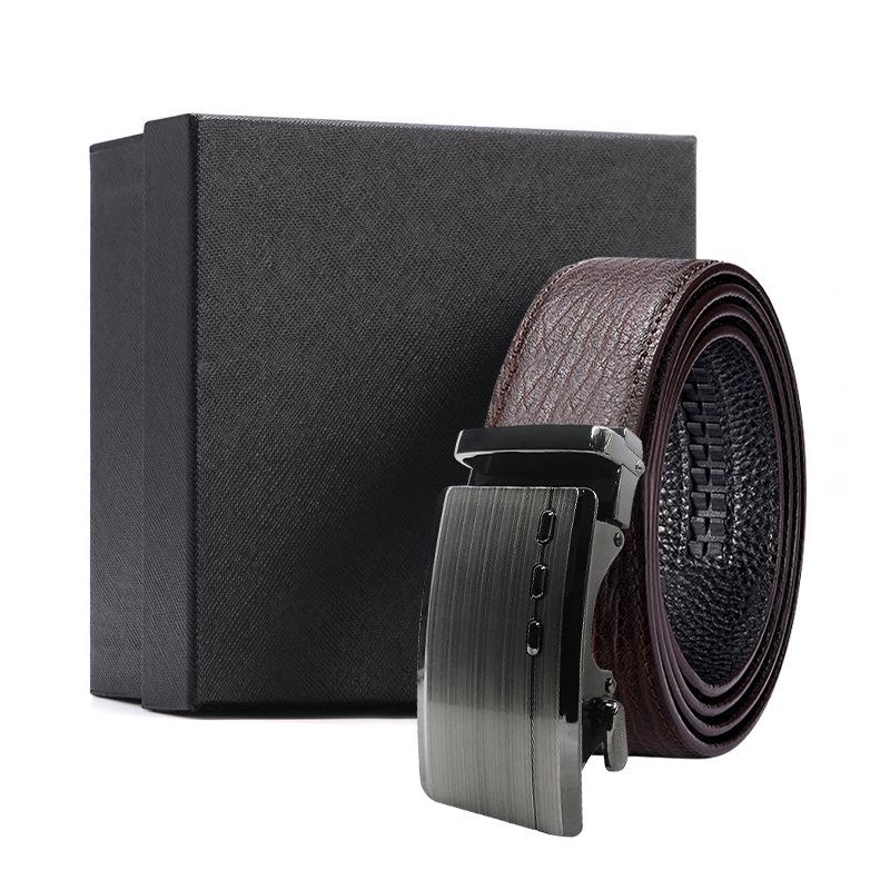 Business brauner Wasserwellen-Gürtel Geschenkbox erste Schicht Rindsleder Legierungs-Schnallenkopf Geschenk High-End Automatik-Schnallen-Set