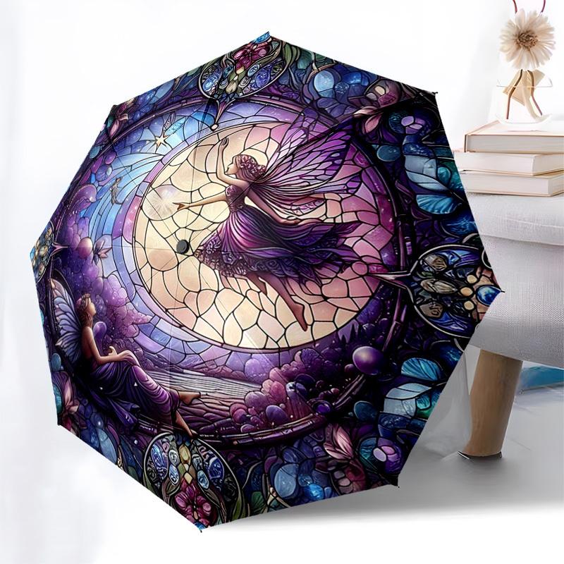 

1pc Stained Glass Fairy Design Automatic Opening Folding Umbrella with 8-Bone Iron Frame, Suitable for Fans, Travel, Daily Use, Ideal Gift for Festiva