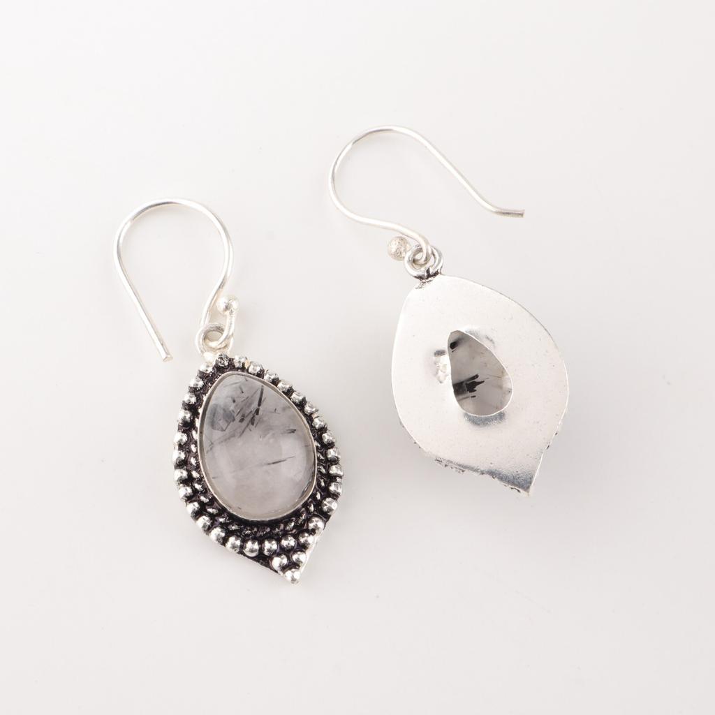 Black Rutile Gemstone 925 Sterling Silver Handmade Jewelry Earrings Gift For Her EE-164-26