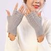 Half Finger Winter Wool Gloves Hollow Out Crochet Flower Mittens Cute Fingerless Gloves  Girls