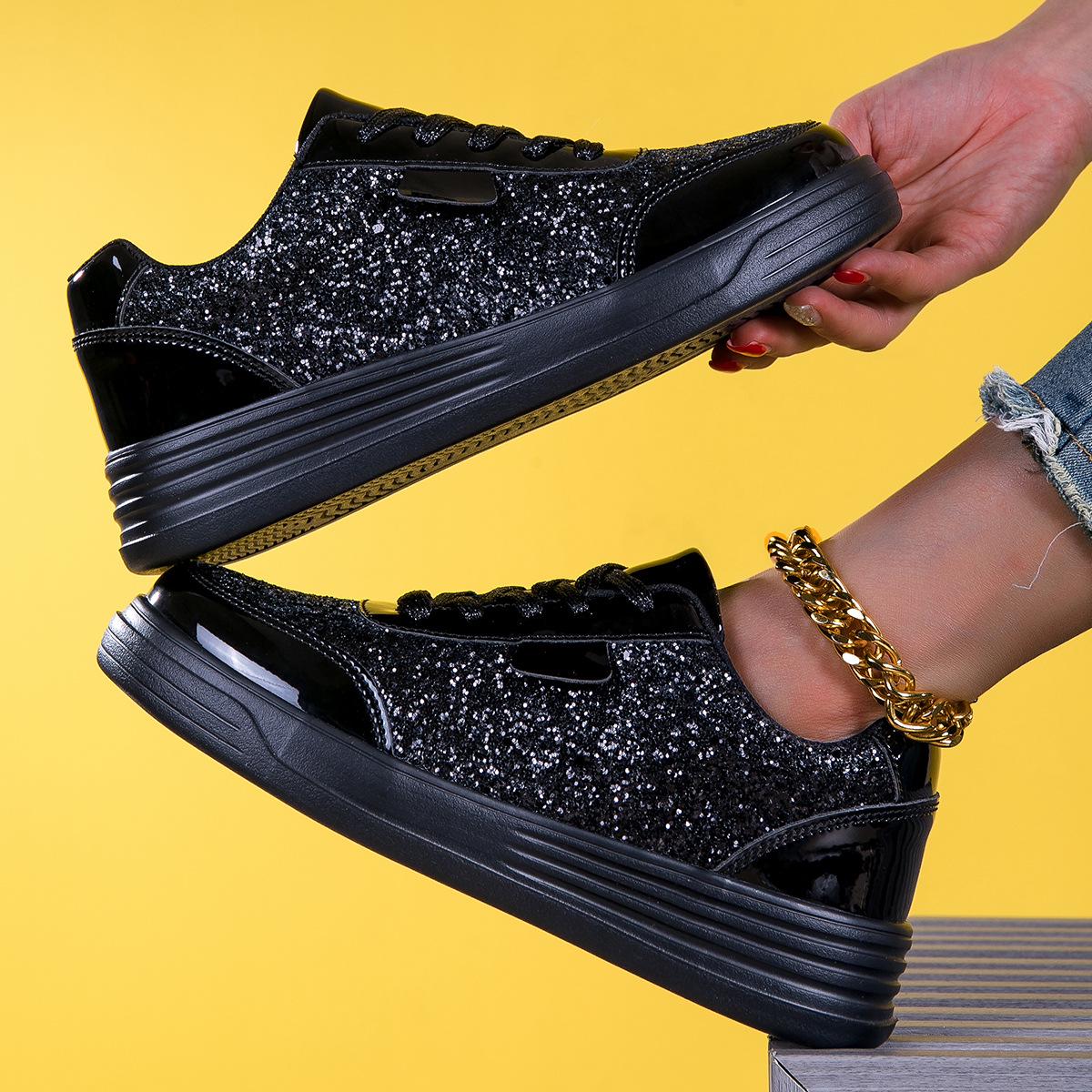 

Платформенные блестящие модные кроссовки: Дышащие Легкие Повседневные Уличные Туфли на Плоской Подошве. 41 чёрный