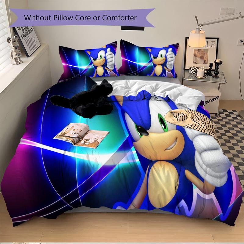 Sonic Hedgehog Thumb Up Print 3Pcs Bedding Setduvet Cover With 2 Bedropillowcase Home Birthday Gift