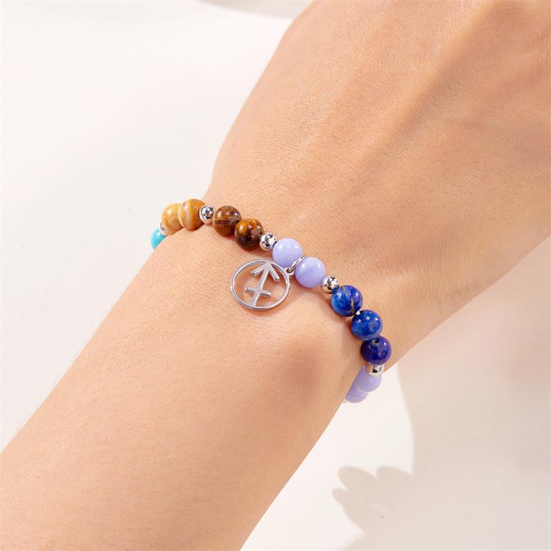 Minimalist Colorful Natural Stone Beaded Bracelets for Women Men Fashion Handmade 12 Constellation Zodiac Sign Bracelets Jewelry