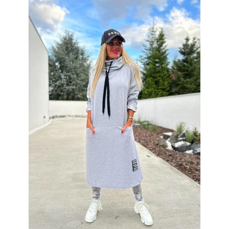 DAFIFY Women's Fashion Spring Fall Solid Color Print Long Sleeve High Neck Loose Waistline Casual Dresses