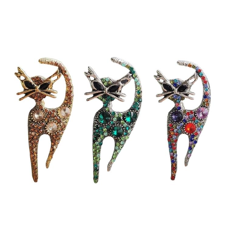 Exquisite Rhinestones Cats Brooch Fashionable Handmade Lapel Pin Breastpin Animal Jewelry Accessories for Women and Men