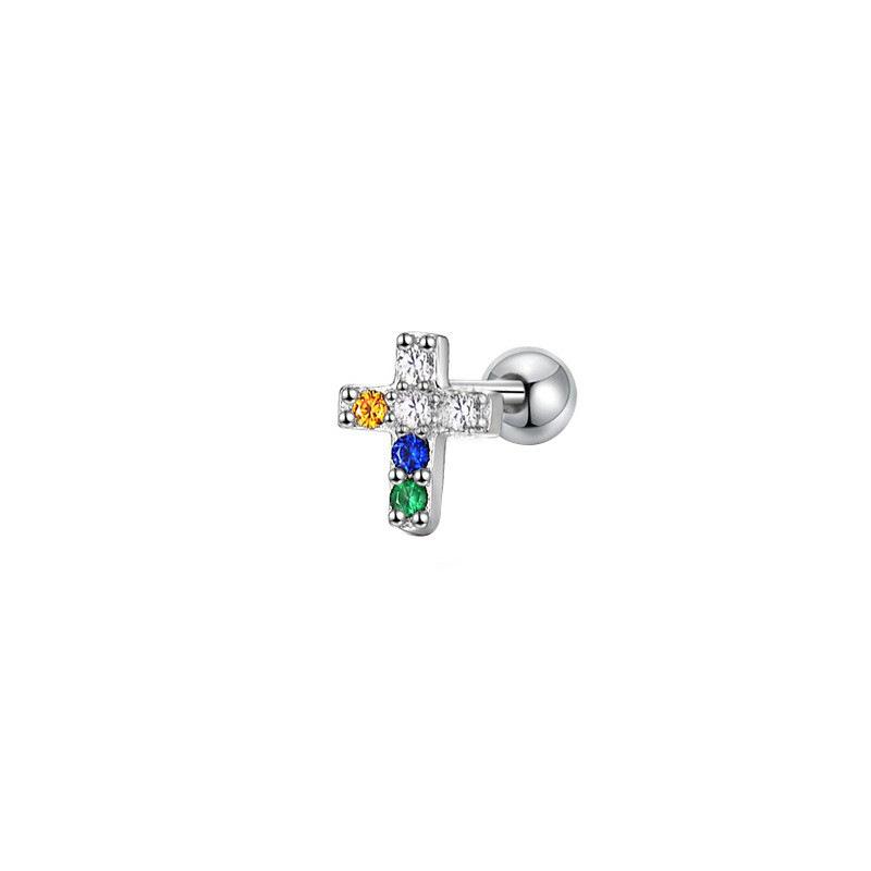 

S925 silver-plated stud earrings medieval everything Spice wind sleep free earrings Dopamine-colored zircon cross screw stud earrings