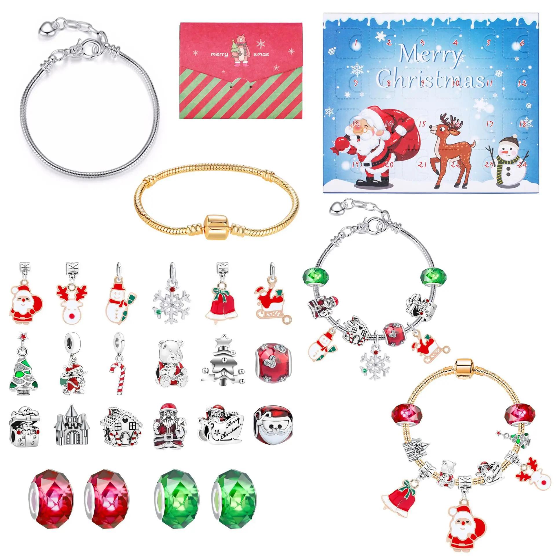 

Non-Toxic Surprise Blind Box Set 24 Countdown Calendar Advent Christmas Charms Bracelet Set Diy Creative Ornaments Christmas Child Gifts