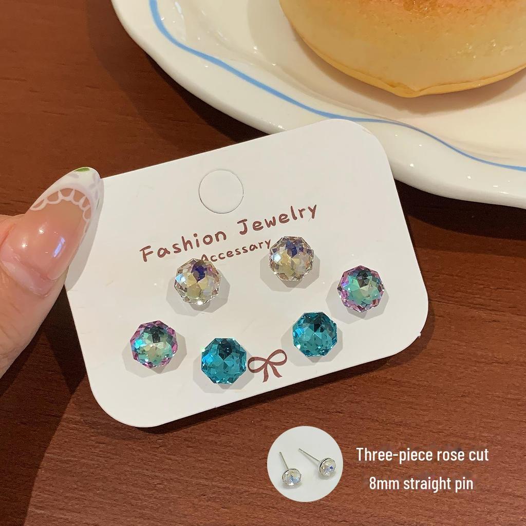 Flashing Millennium Eight-Sided Zircon Rose Ear Studs for Women - Personalized Multi-Faceted Exquisite Design