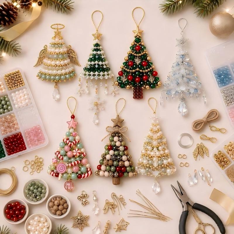 Ručne vyrábaná DIY vianočná ozdoba na stromček s korálkami Súprava Mini vianočný stromček Stolová dekorácia Vianočné DIY remeselné potreby Dekorácia