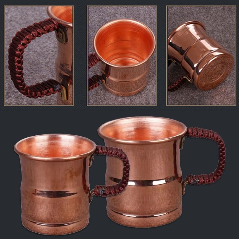 Braided Handle Copper Mug for Beer Milk and Juices with Comfortable Grip Drinking Cup Kitchen Essential