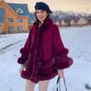 Chal de Punto con Cuello de Piel y Capa para Mujer - Versátil Cálido Bidireccional Otoño/Invierno