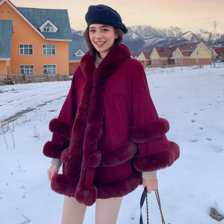 Chal de Punto con Cuello de Piel y Capa para Mujer - Versátil Cálido Bidireccional Otoño/Invierno