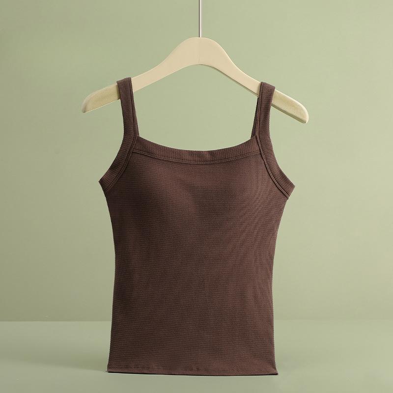 Strap Vest, Women's Interior with Chest Cushion Integrated Design Knitted Square Neck and Beautiful Back Undercover Underwear for Wearing Outside