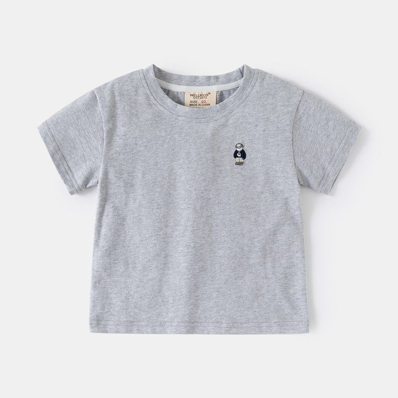 Boy s Short-Sleeved T-shirt Loose Summer Small Children s Clothing Children s Thin Tops Baby Boy Bear Crew Neck Half Sleeve T-shirt Gray Embroidered Bear Short t 130