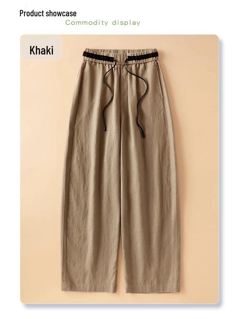 White Cotton Linen High Waist Wide-Leg Pants for Women - Summer 2025 Fashion Casual Nine-Point Length