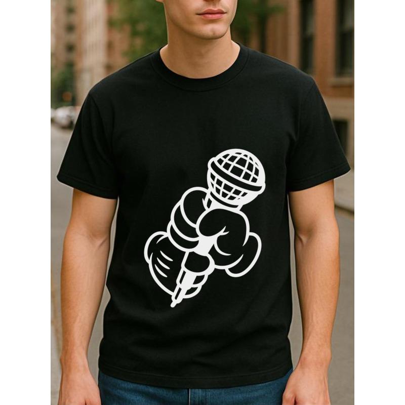 

Microphone Boxing Gloves Design Men S Printed Short-Sleeved T-Shirt, New Breathable Men S Wear, Fashionable Style, Men S Easy Knitted T-Shirt 4XL чорний