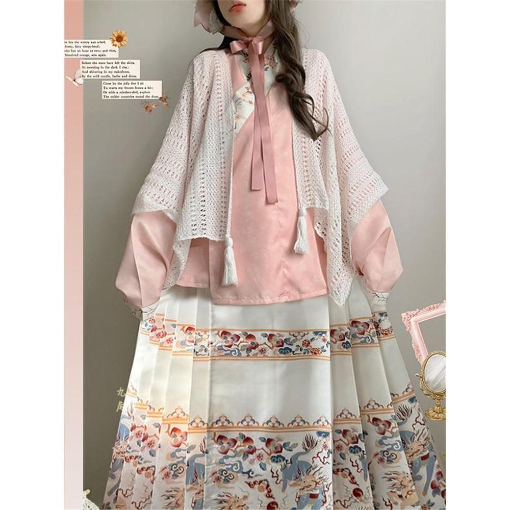 Chinese Ming Dynasty Style Hanfu Cross-collar Short Shirt Pipa Sleeve Horse-face Skirt Mixed And Match Lolita Style Suit