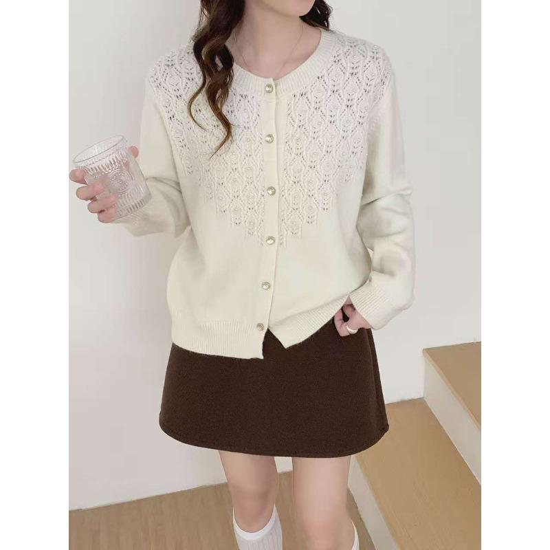 Hollow Knitted Cardigan Top Women's New High-end Design Sense Lazy Wind Soft Waxy Casual Versatile Sweater Jacket