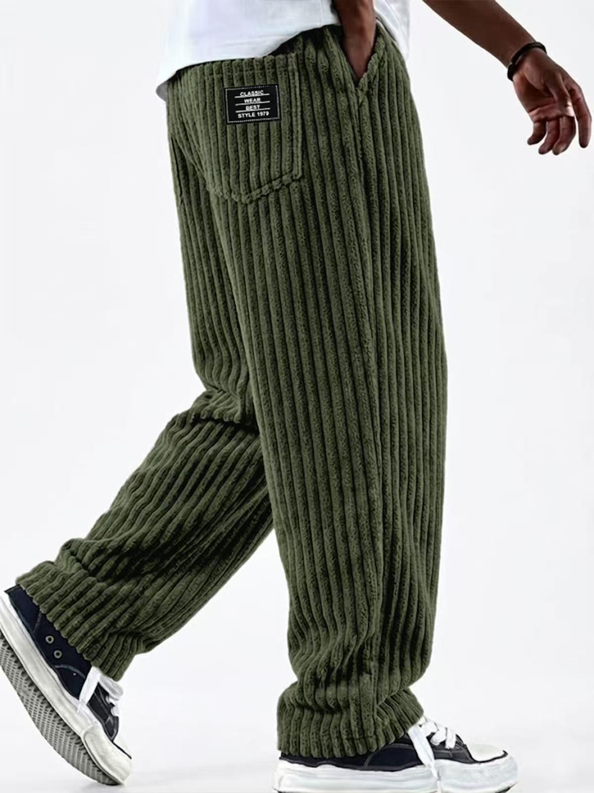 Herren Retro Vertikaler Streifen Cord Cordhose Locker 2026 2XL armeegrün
