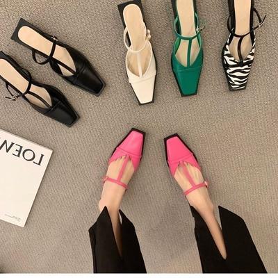 Wild Women's Shoes 2024 Summer New Fashion Bag Head Half Slippers Outer Wear Square Head Low Heel One Pedal Muller Sandals