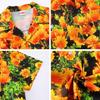 Retro Dark Green & Orange Chrysanthemum Cuban Collar Shirt