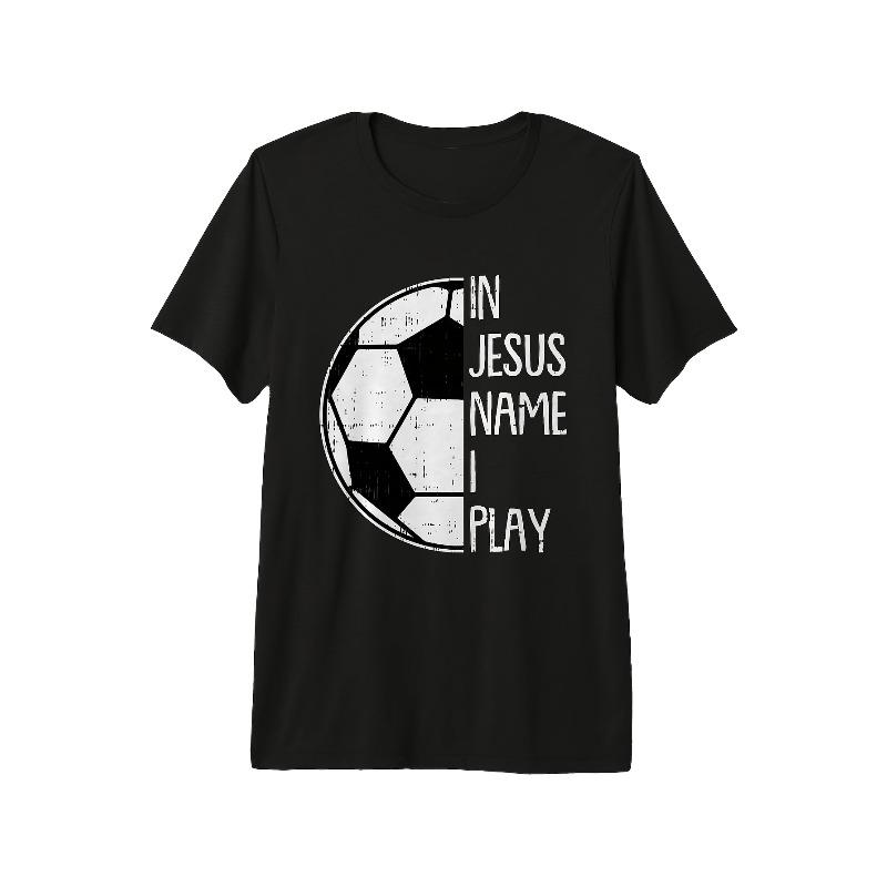 

European Size In Name I Play Soccer Football Christian Faith T-Shirt - with Print Regular Fit Adult Religious Sports Apparel Soccer Ball& Cross Design 4XL чорний