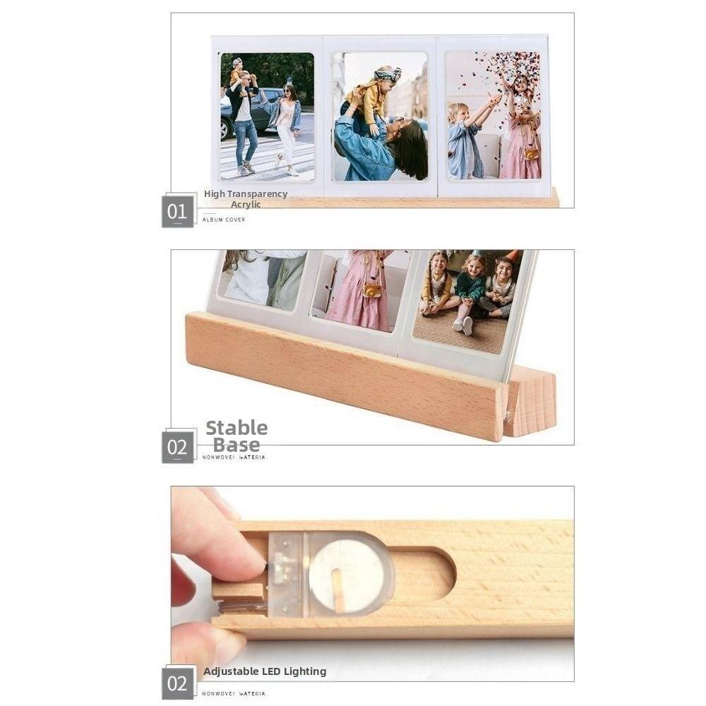 Clear Acrylic LED Light Photo Frame Wooden Base Tabletop Photo Display Rack  Table Top