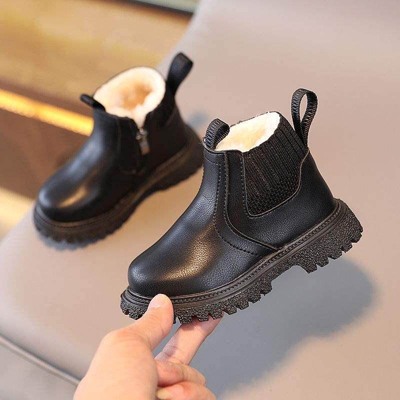 2025 Kids' British Style Martin Boots, Velvet-Lined, Non-Slip, Soft Sole Leather Boots for Boys and Girls