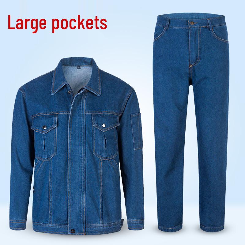 Men's Flame Retardant Denim Workwear Set for Spring and Autumn – Anti-Scald Protection for Electric Welders