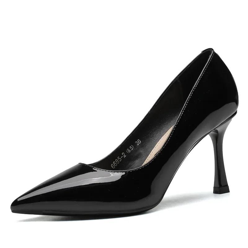 Fashion Women High Heels Fashion Pointed Toe Patent Leather Party Shoes Zapatillas Mujer Slip on OL Career Women Stiletto Office Shoes