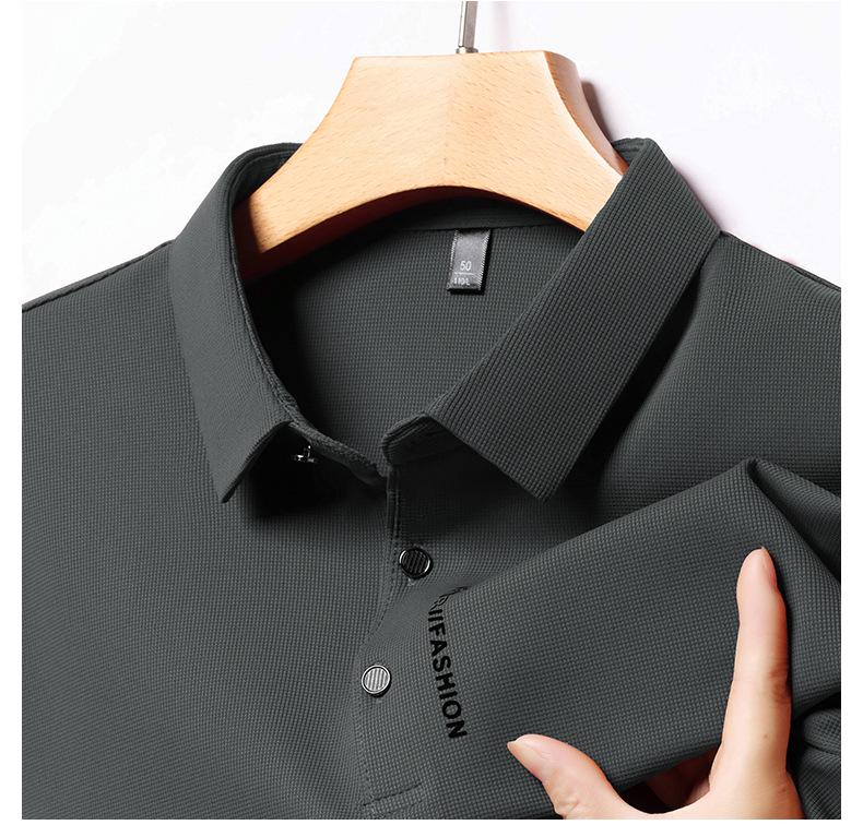Men's Lapel POLO Shirt - Long Sleeve, Casual Business, Solid Color, Waffle Weave for Spring & Autumn