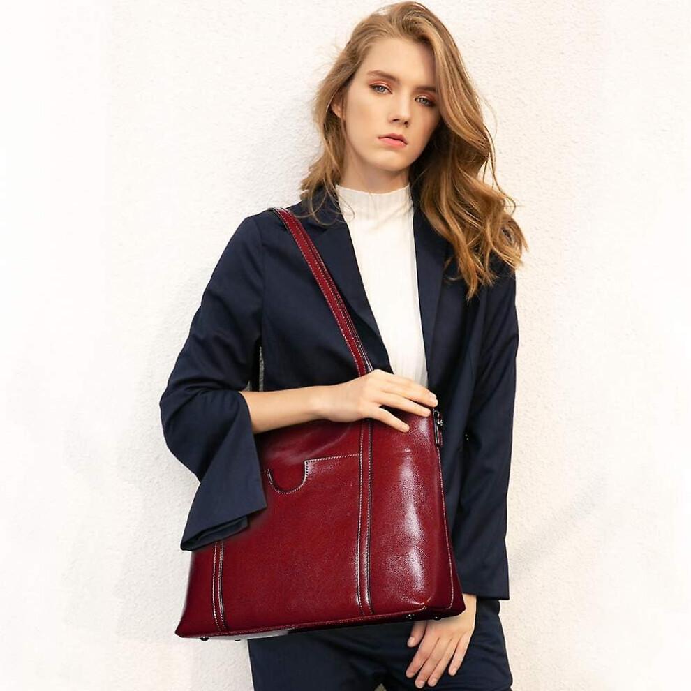 Women Genuine Leather Top Handle Satchel Daily Work Tote Shoulder Bag Large Capacity