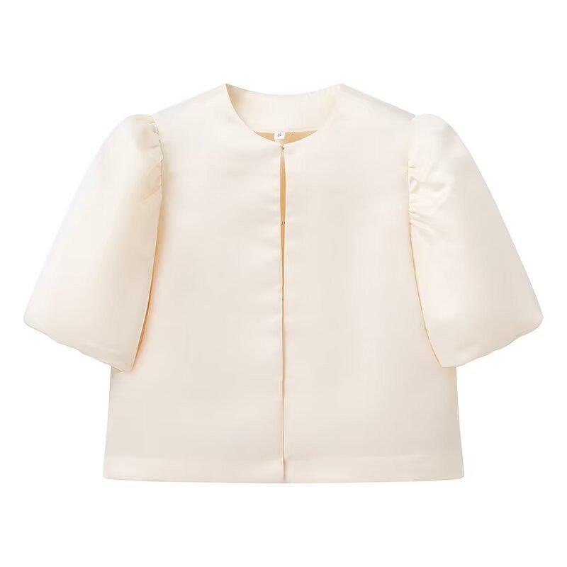 2025 Spring/Summer Satin Puff Sleeve Casual Top for Women