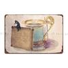 Tasse à Thé Avec Gâteau Plaque Métallique Affiche Plaques Maison Fête Impression Personnalisé Panneau Étain Affiche