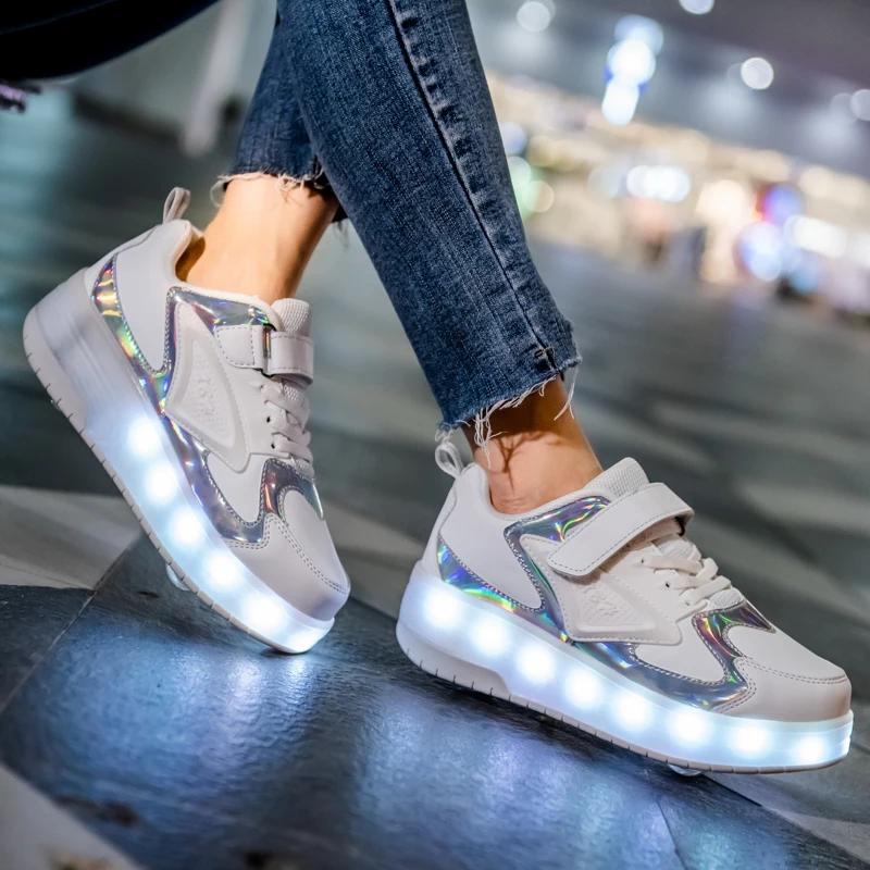 Kluci Dívky Kolečkové boty LED Svítící USB Nabíjení Dětské Kolečkové brusle Ležérní Skateboardingové boty Sportovní boty Dětské Tenisky