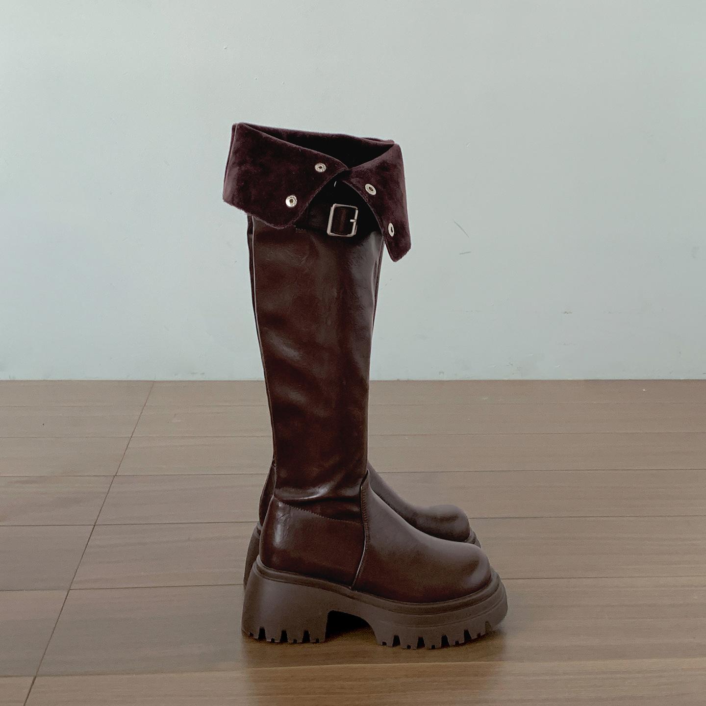 Winter Women s Over The Knee Boots Short Plush Leather Heightening Fashion Thigh High Botas Chunky High Heels Knight Long Boots 35 коричневый 4170₽