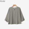 ZANZEA Women Casual Round Neck Solid Color 3/4 Sleeve Loose Blouse